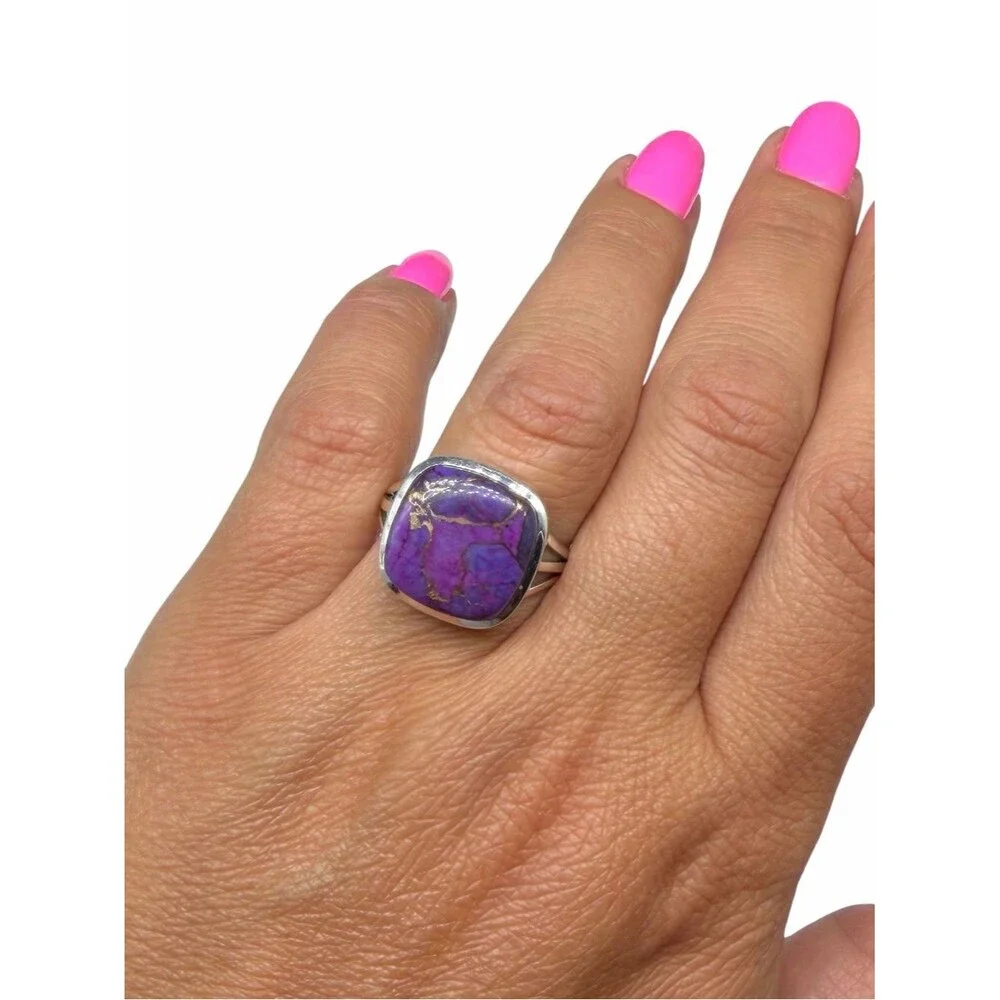 Kingman Purple Copper Turquoise Ring Size 10 Solid 925 Sterling Silver